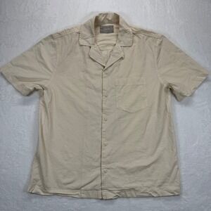 Everlane Camp Shirt Textured Button Up Short‎ Sleeve Casual Beige Size M